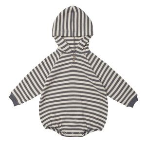 Quincy Mae | Hooded Waffle Striped Bubble | 6-12m